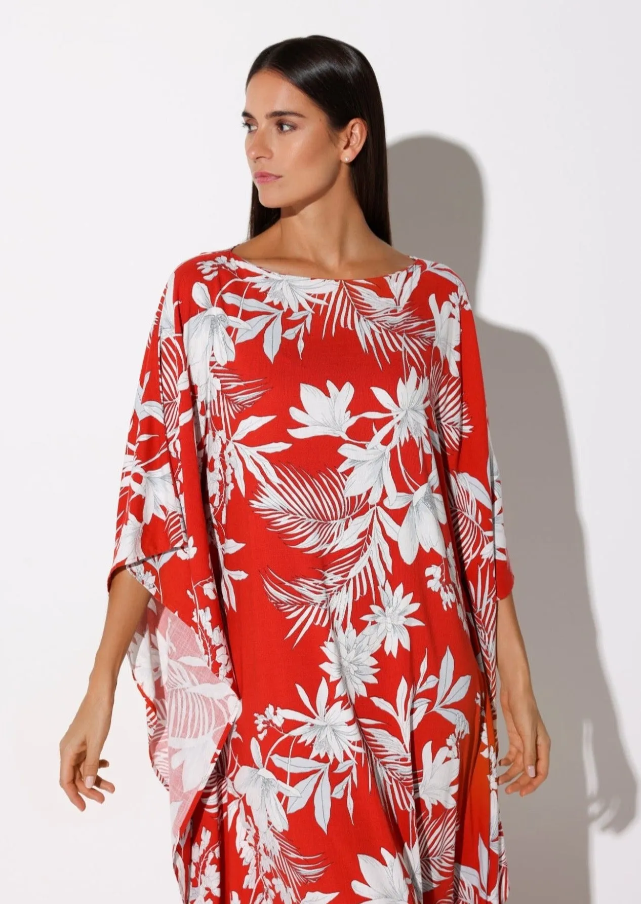 Floral Print 3/4 Sleeve Maxi Kaftan