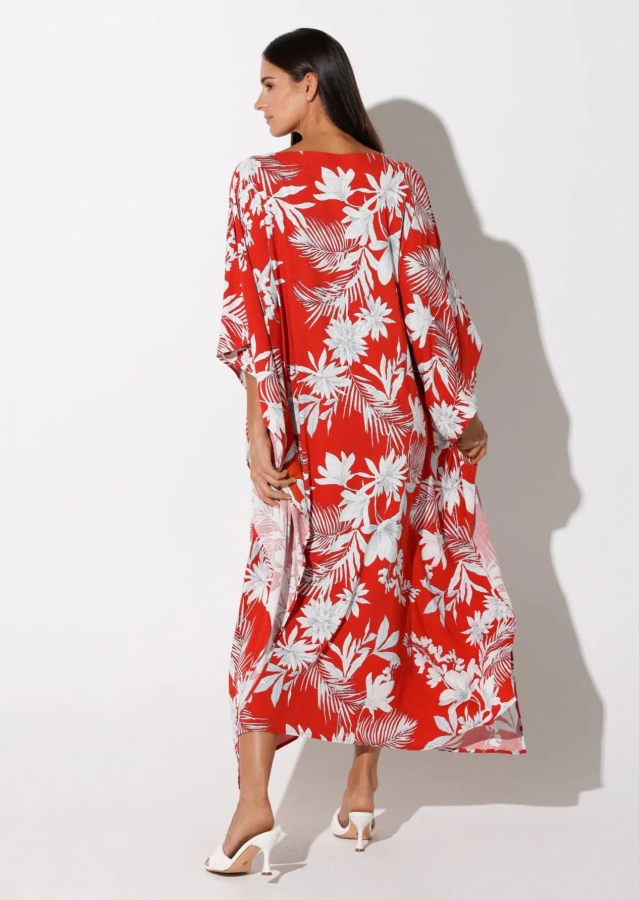 Floral Print 3/4 Sleeve Maxi Kaftan