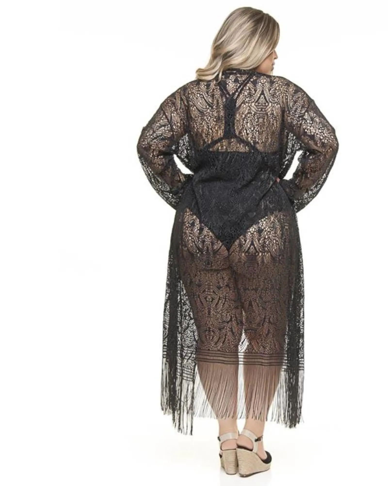 Fringed Kimono | Black & Gold