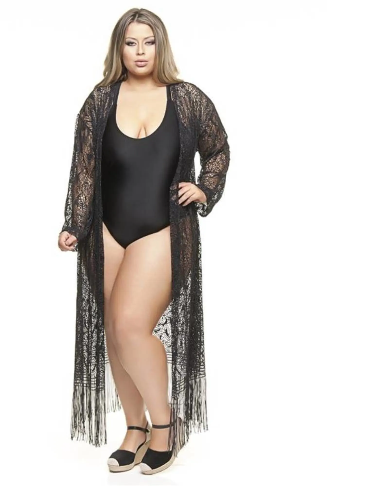 Fringed Kimono | Black & Gold