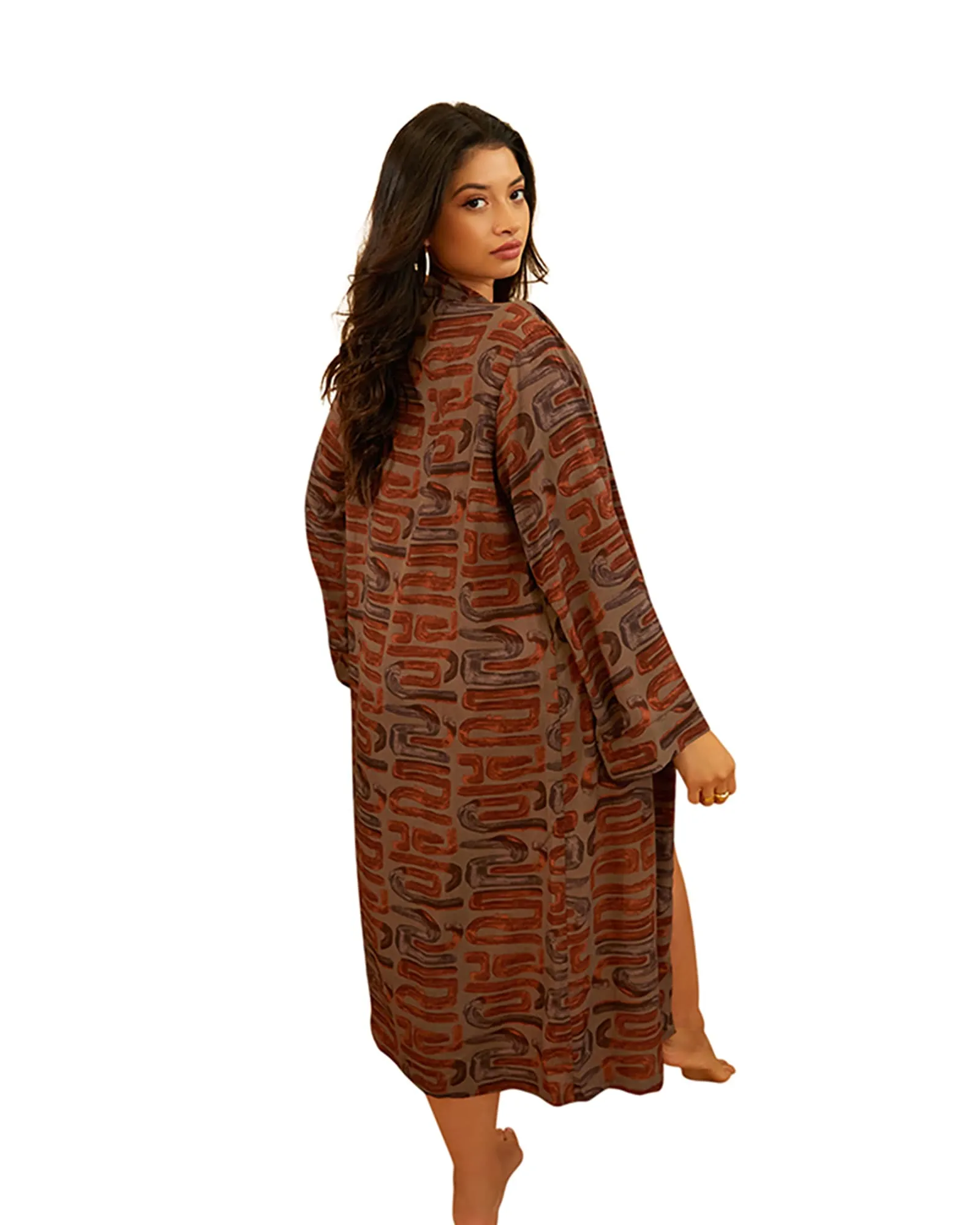 Giada Tribal Print Duster | Brown