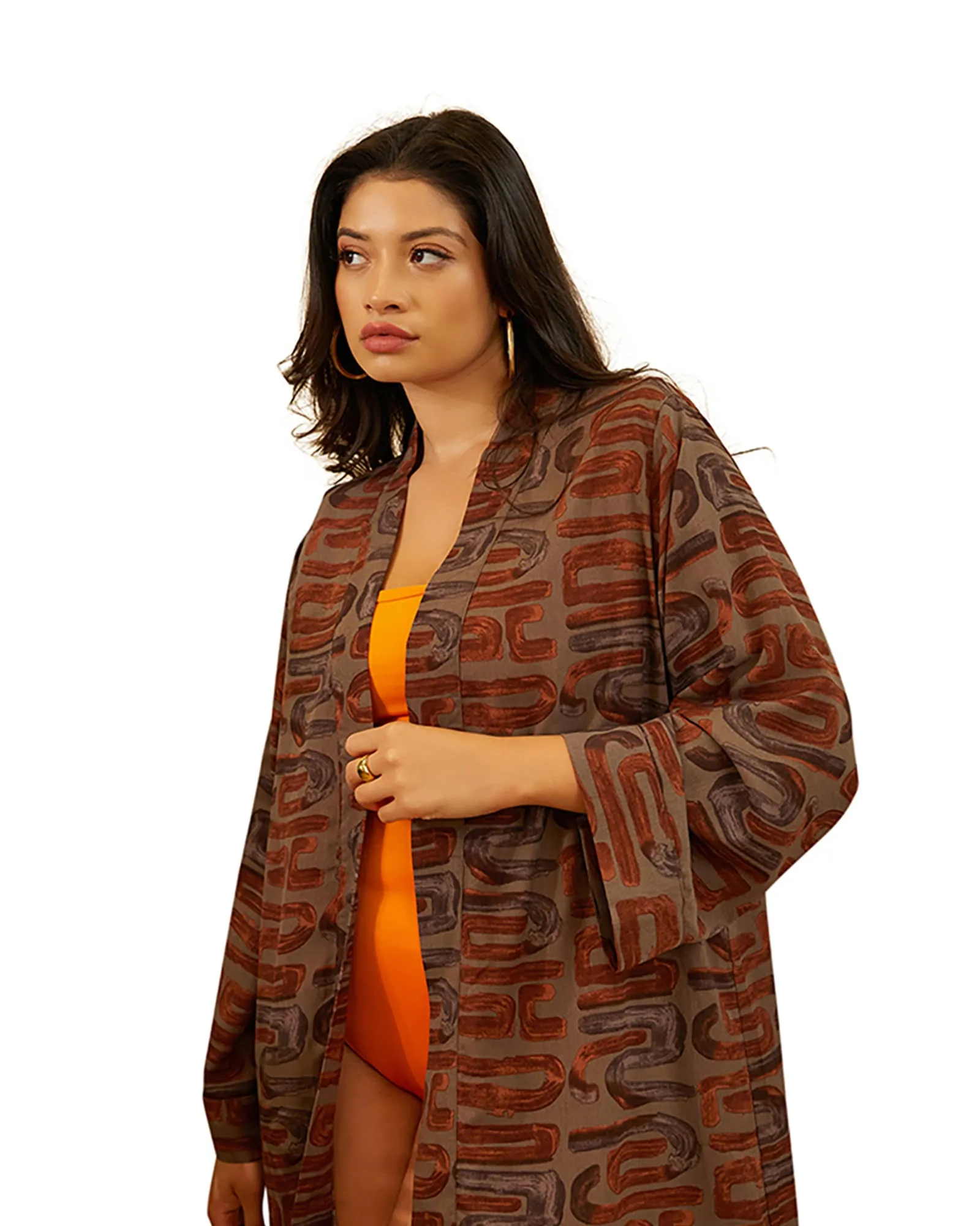 Giada Tribal Print Duster | Brown