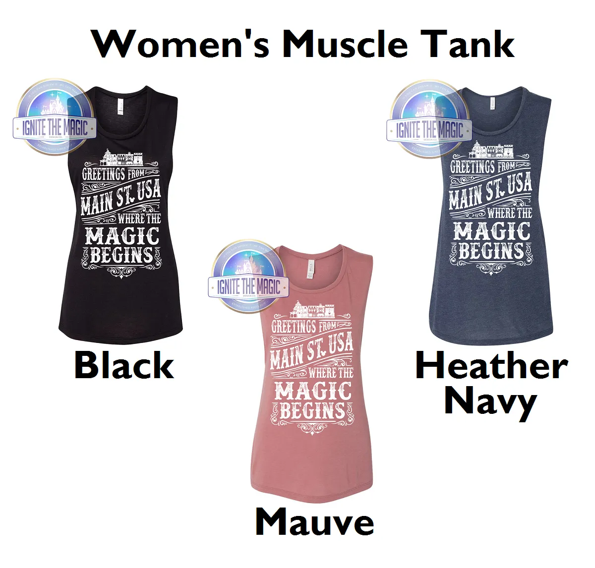 Greetings from Main Street, USA - White Print - Women's Tanks   Tees