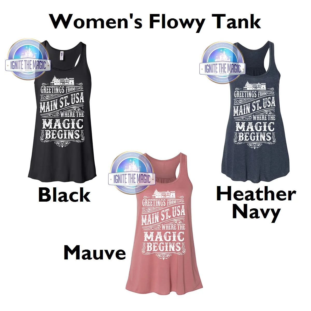 Greetings from Main Street, USA - White Print - Women's Tanks   Tees