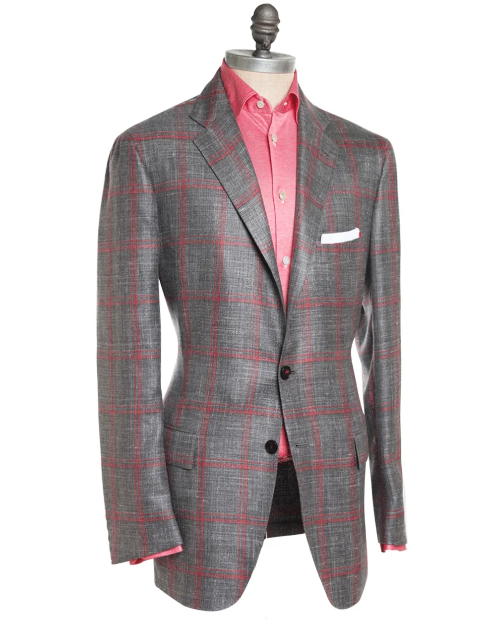Grey and Red Windowpane Cashmere Blend Sportcoat