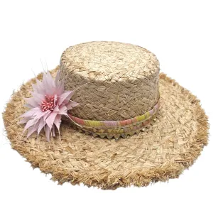 Handwoven Straw Sun Hat With Flat Fringe (Diva Doodles)