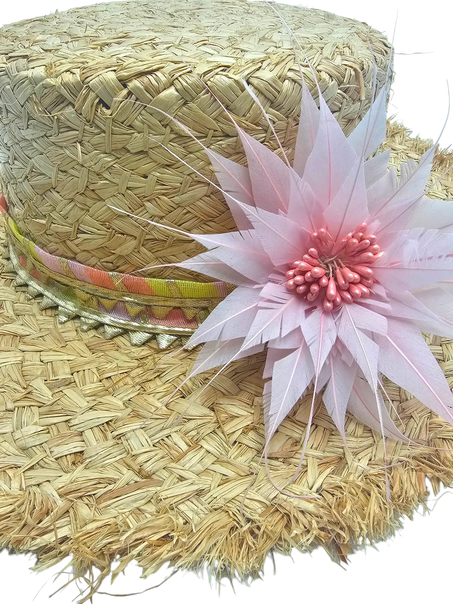 Handwoven Straw Sun Hat With Flat Fringe (Diva Doodles)