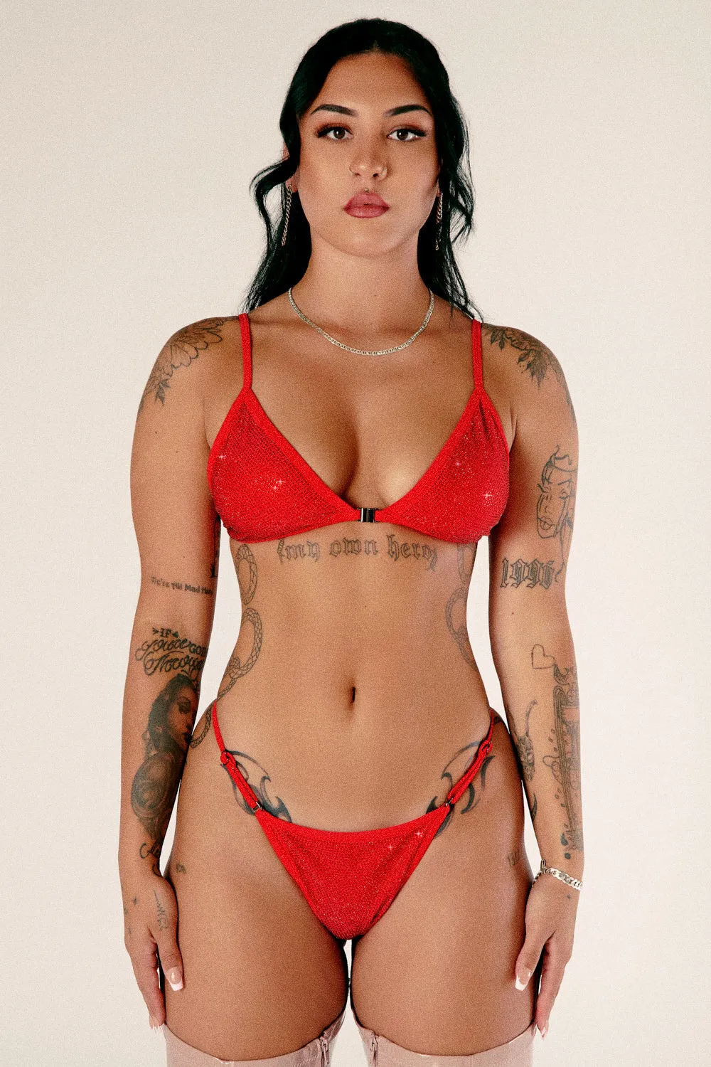 HOAH Bikini Clasp Release Thong Bottoms - Sparkle Red