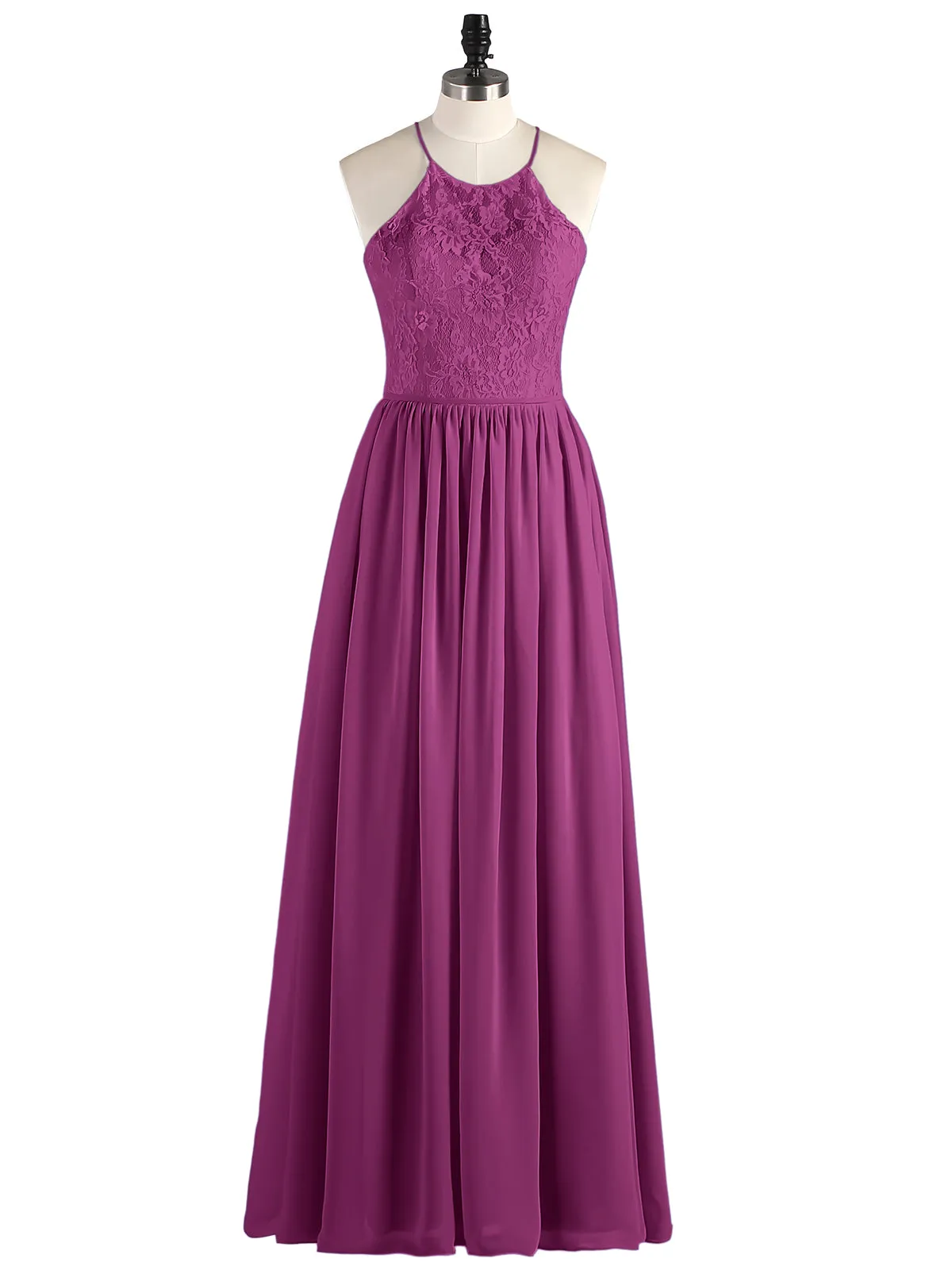 Illusion Neck Lace and Chiffon Maxi Gowns-Orchid