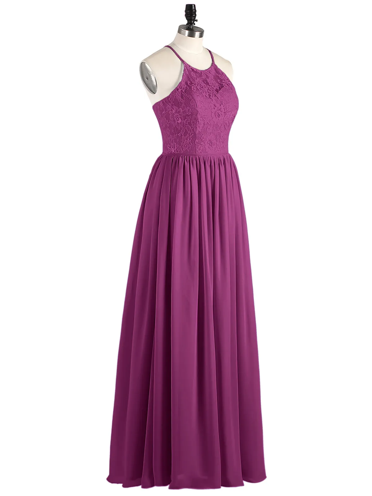 Illusion Neck Lace and Chiffon Maxi Gowns-Orchid