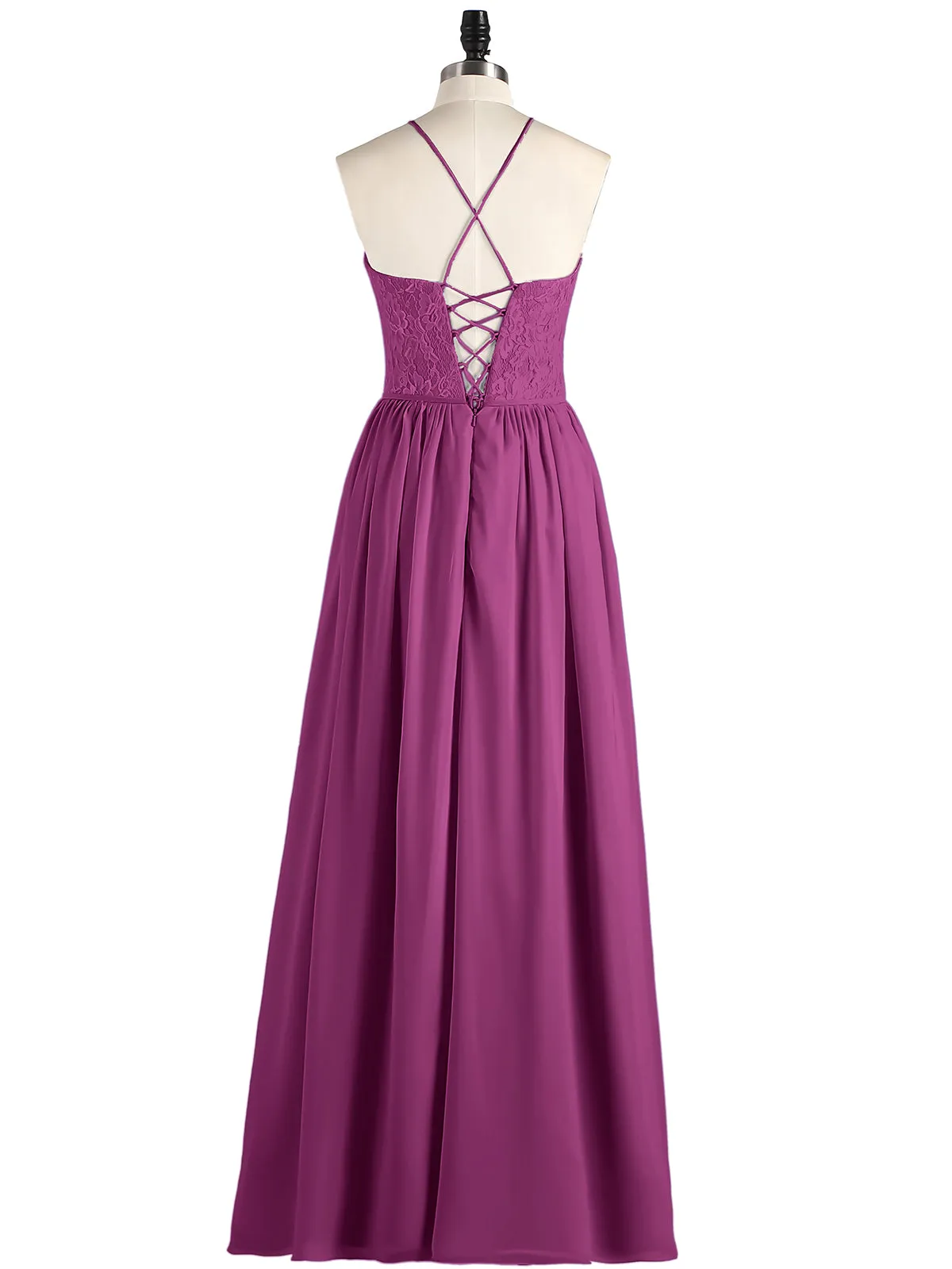 Illusion Neck Lace and Chiffon Maxi Gowns-Orchid