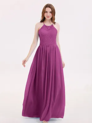 Illusion Neck Lace and Chiffon Maxi Gowns-Orchid