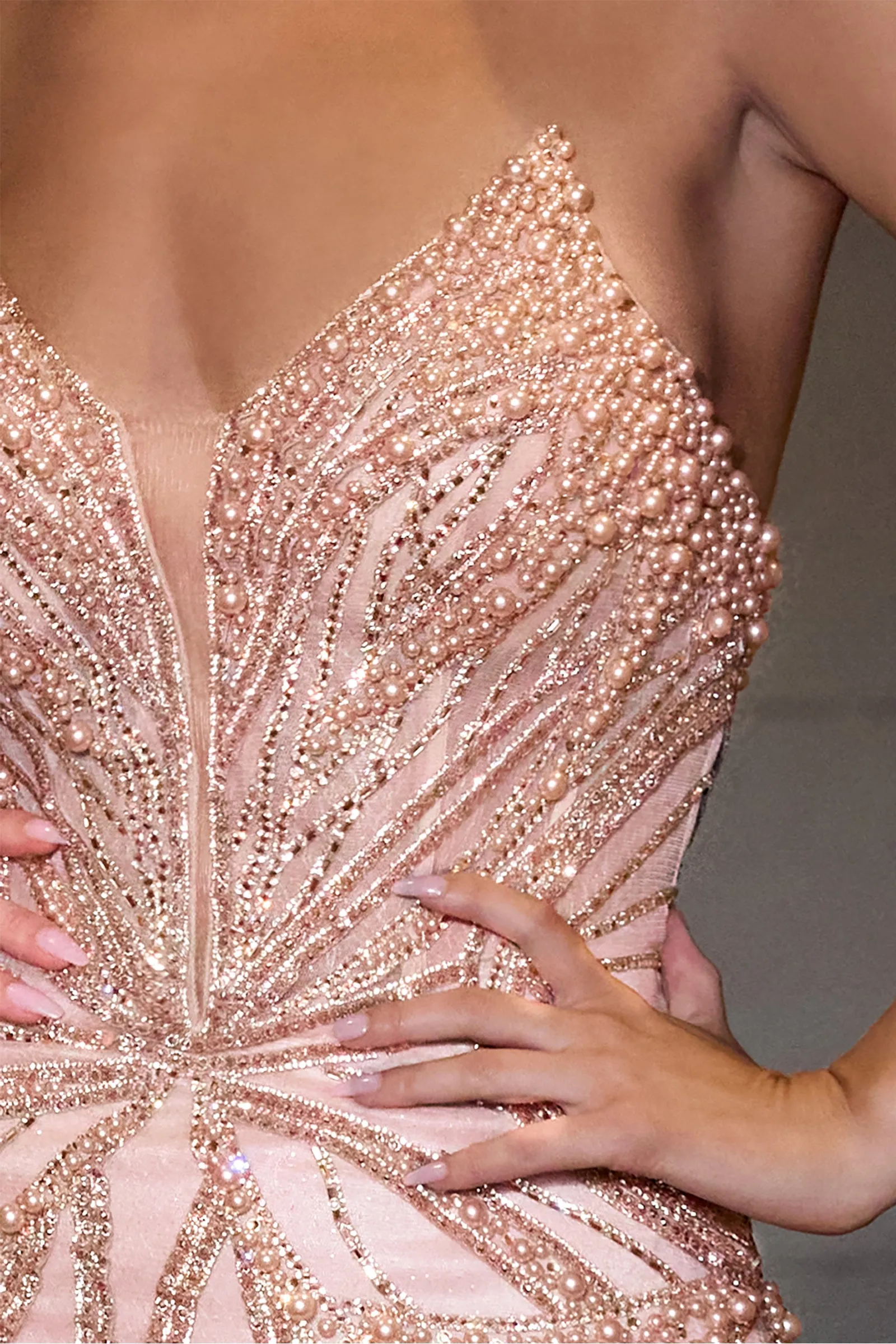 Jenna Pearl Embellished Maxi Gown (Rose Gold)