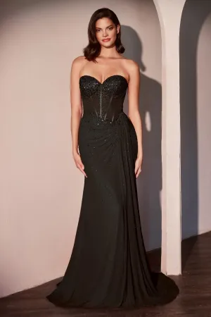 Julie Embellished Corset Maxi Gown (Black)