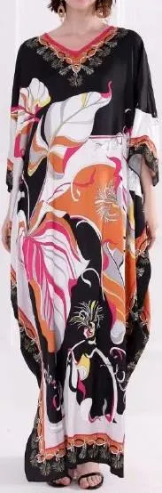 Leaf Printed Kaftan Dress