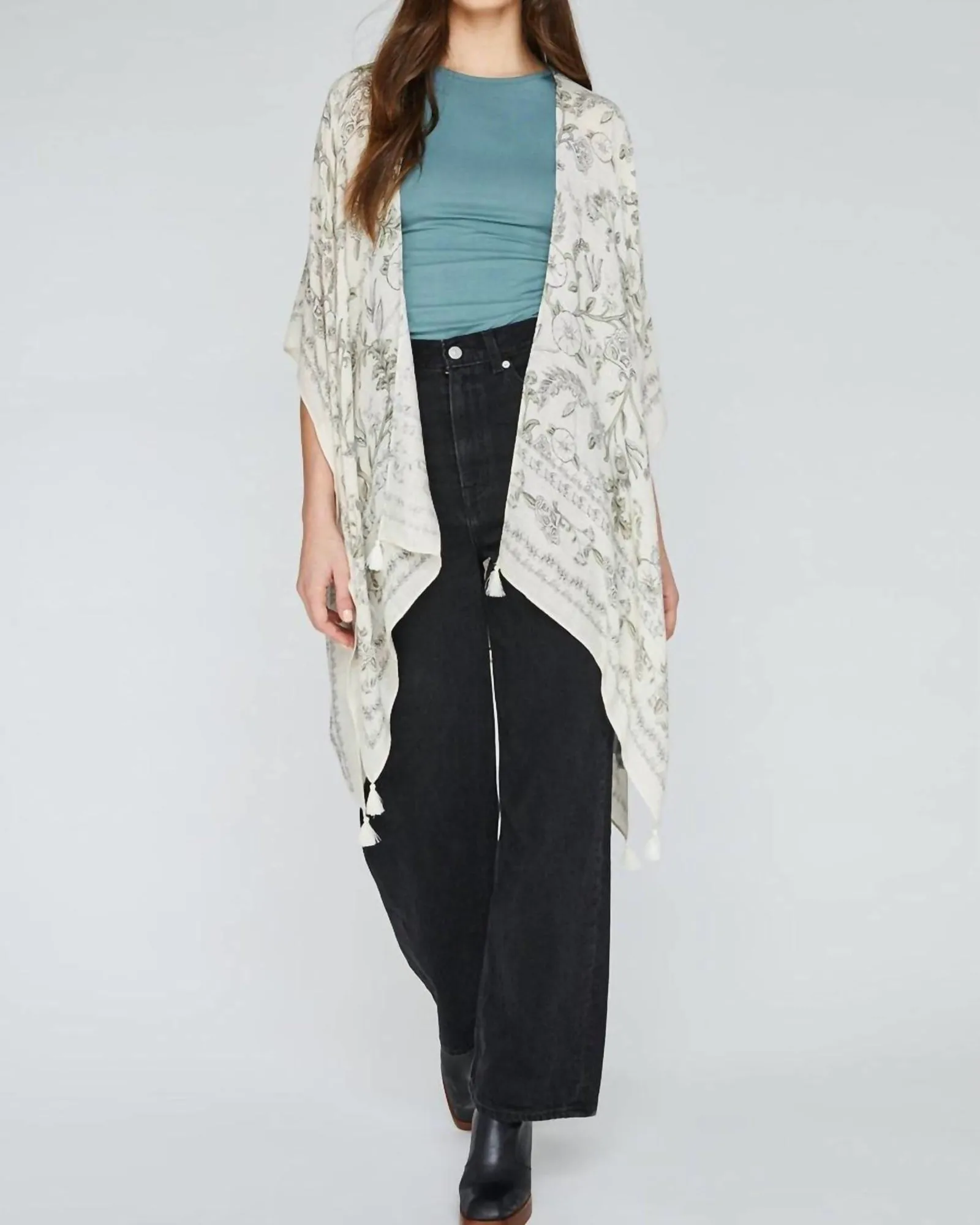 Ledger Kimono In Cream Botanical | Cream Botanical