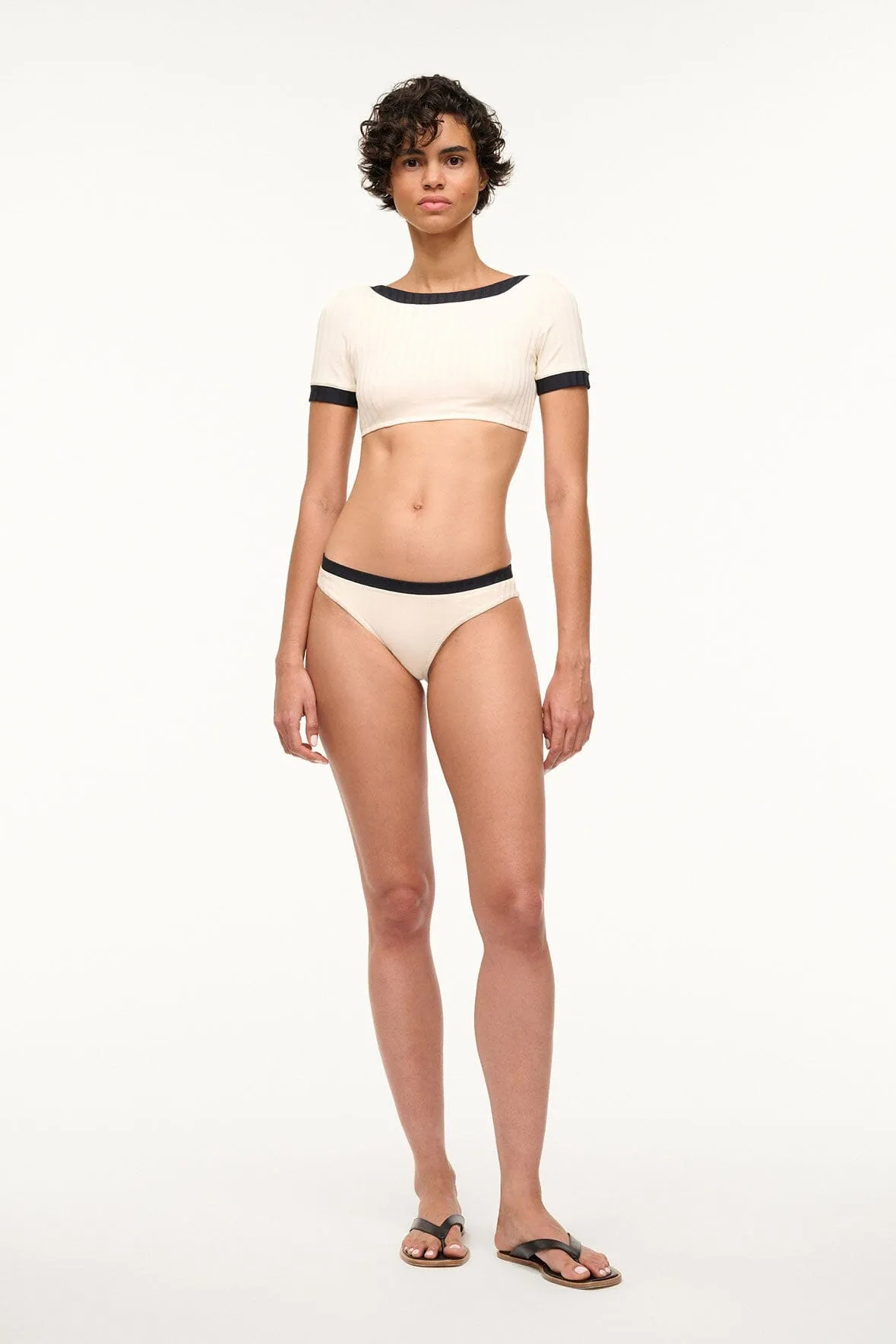 LILY SHORT SLEEVE BIKINI TOP | IVORY BLACK