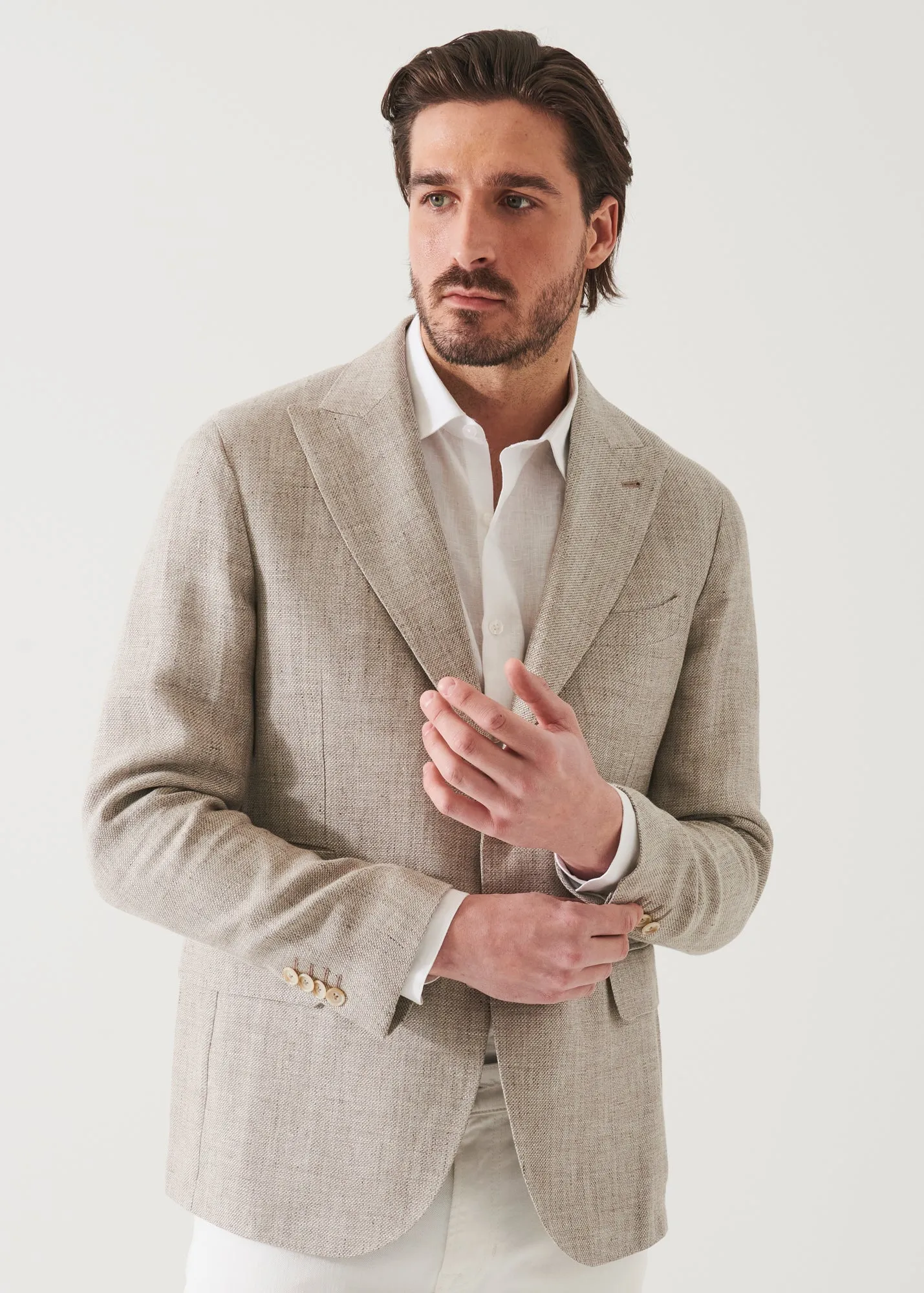 Linen Wool Blend Peak Lapel Blazer