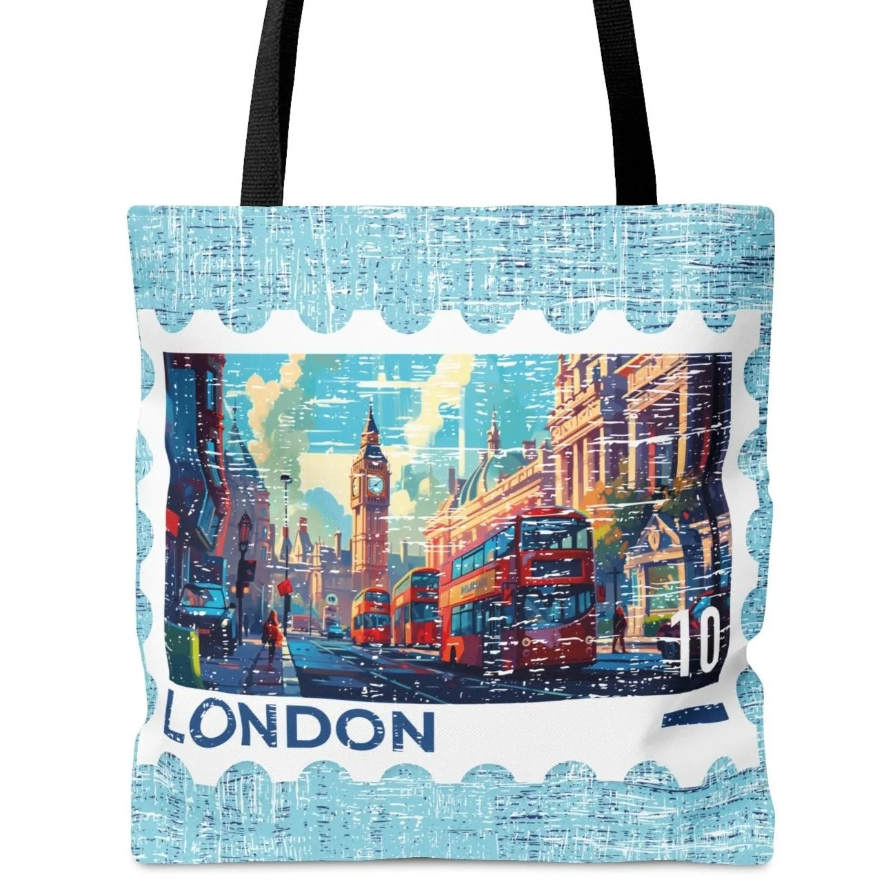 London Postage Stamp Large Tote Bag - Iconic British Landmark Souvenir