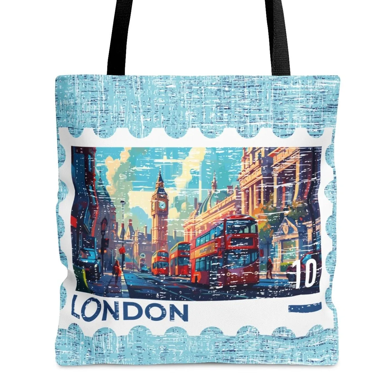 London Postage Stamp Large Tote Bag - Iconic British Landmark Souvenir