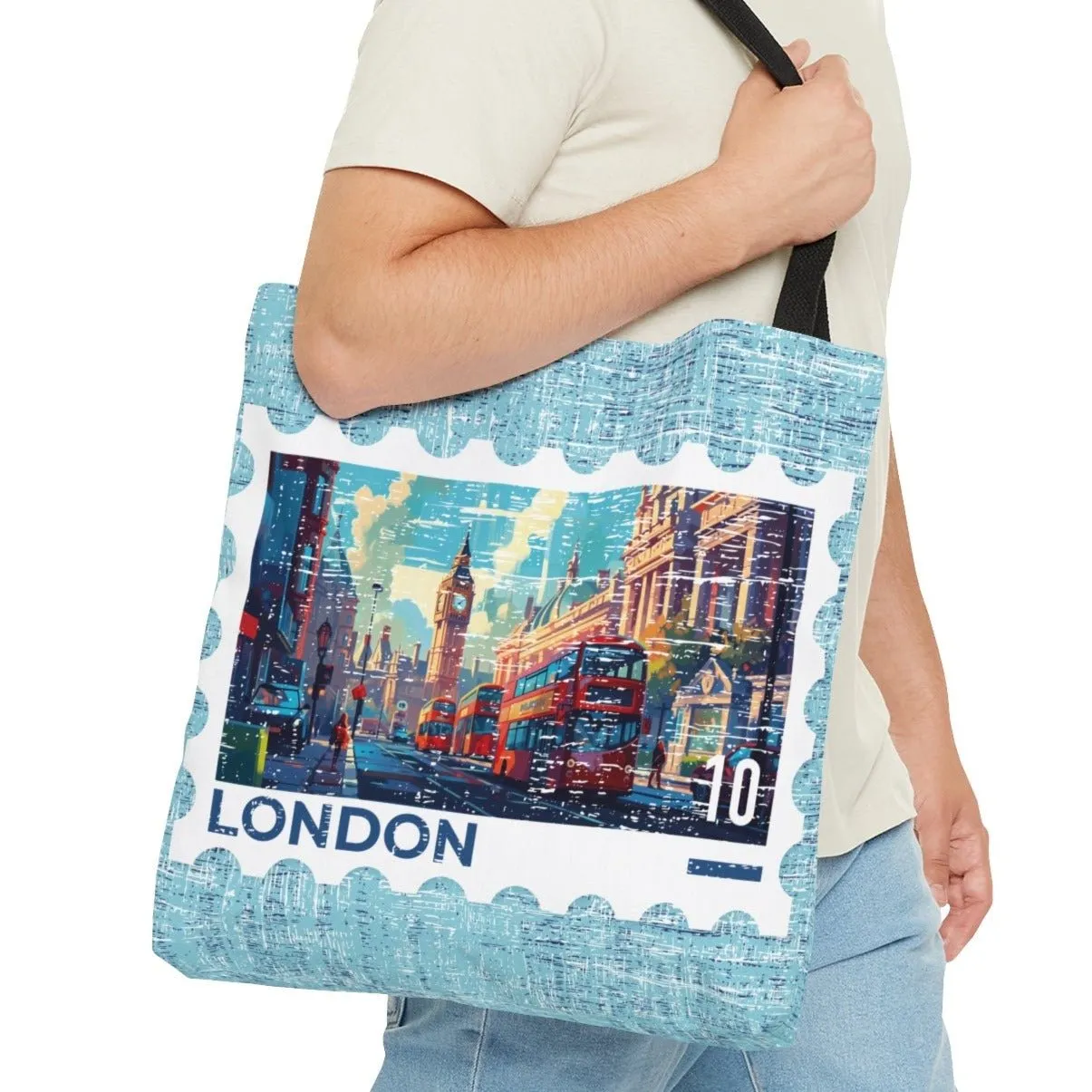 London Postage Stamp Large Tote Bag - Iconic British Landmark Souvenir