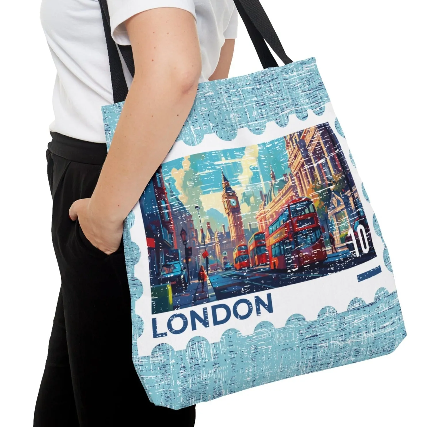London Postage Stamp Large Tote Bag - Iconic British Landmark Souvenir
