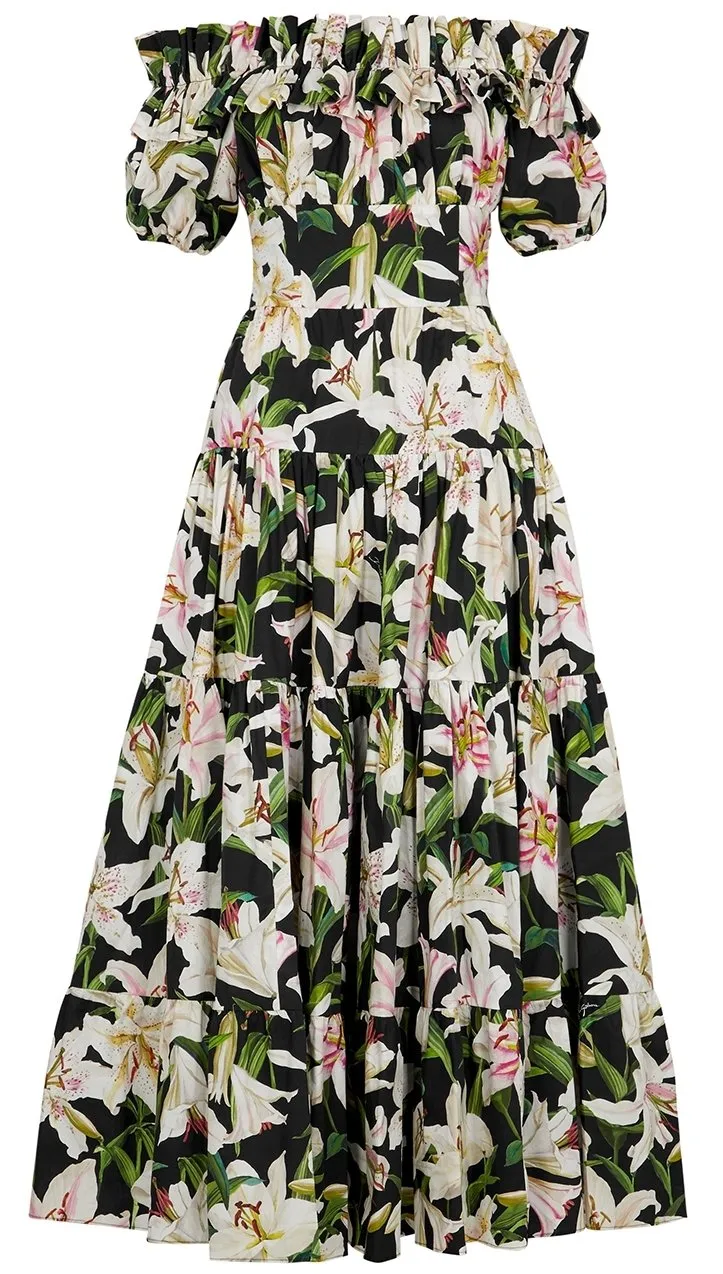 Long Lily Print Poplin Dress