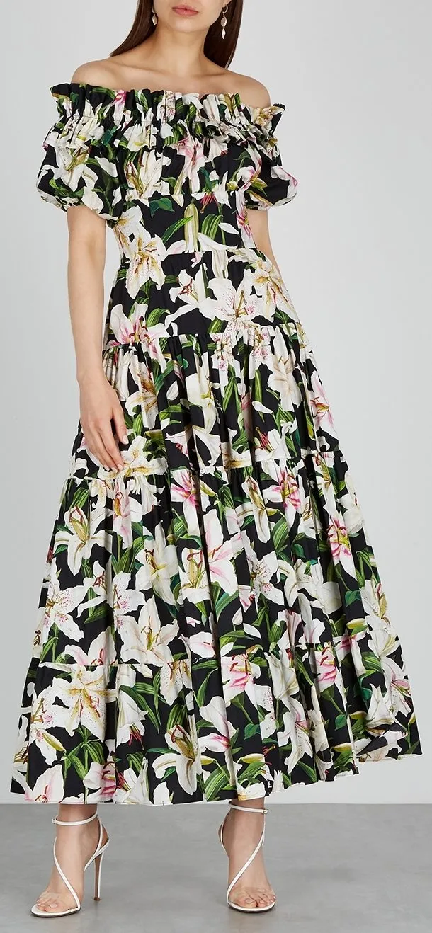 Long Lily Print Poplin Dress