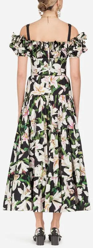 Long Lily Print Poplin Dress