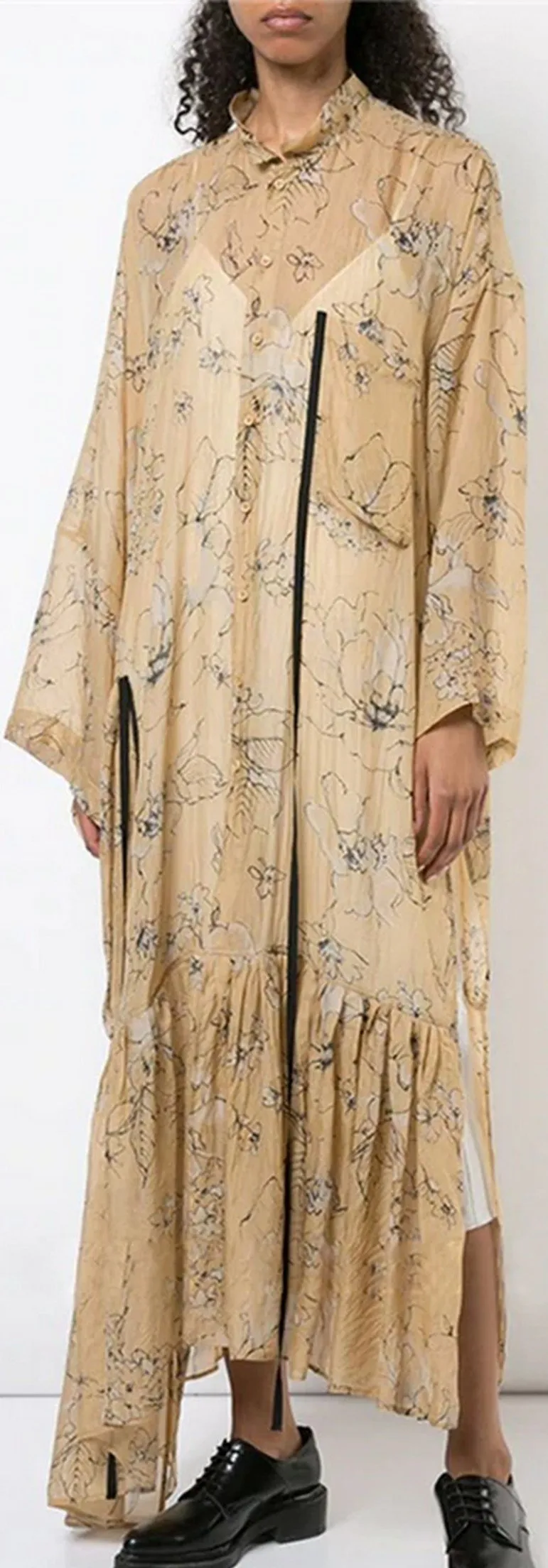 Long Printed Sheer Gown