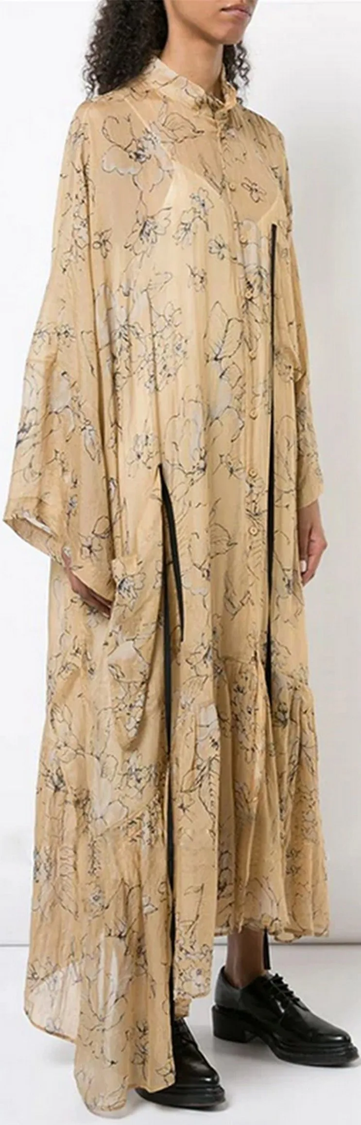 Long Printed Sheer Gown
