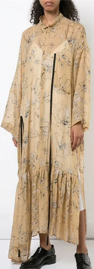 Long Printed Sheer Gown