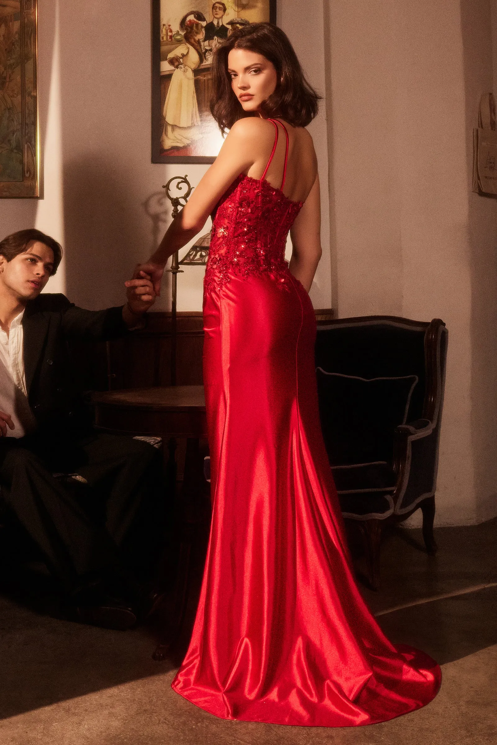 Mariah Floral One Shoulder Maxi Gown (Red)
