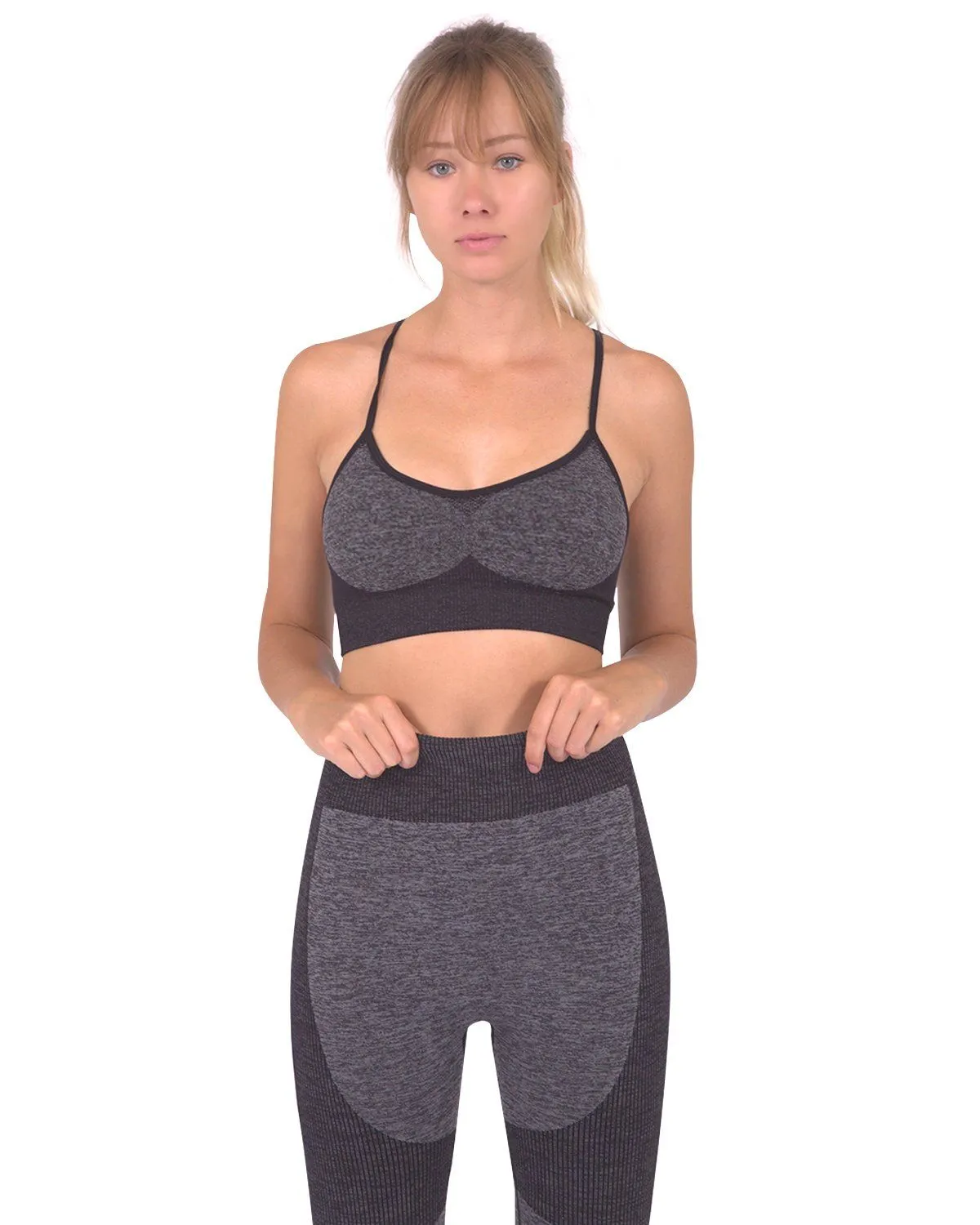 Meagan Seamless Sports Bra With Striped Band - Black