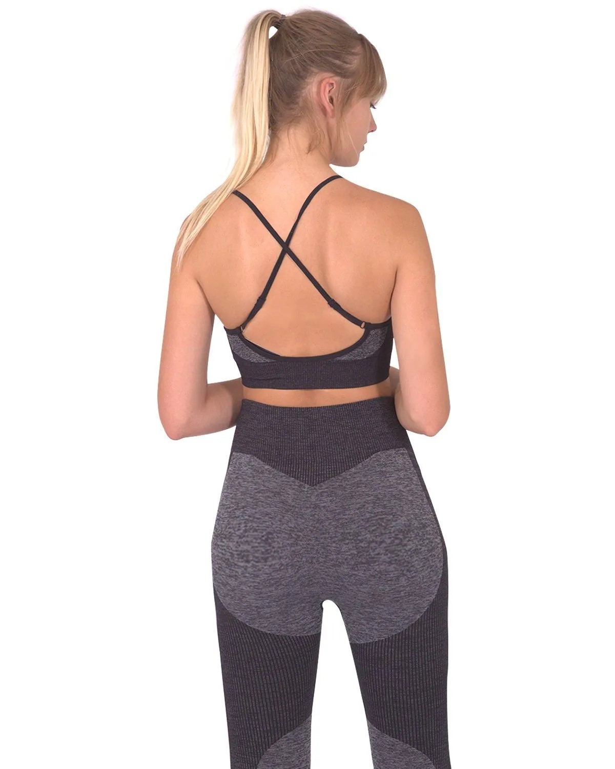 Meagan Seamless Sports Bra With Striped Band - Black
