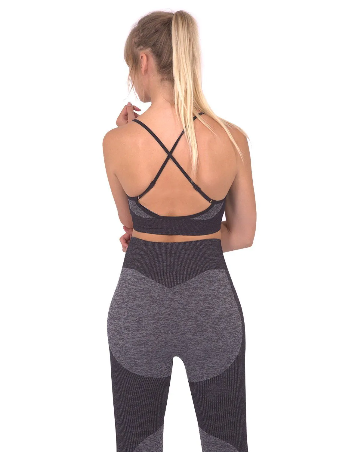 Meagan Seamless Sports Bra With Striped Band - Black