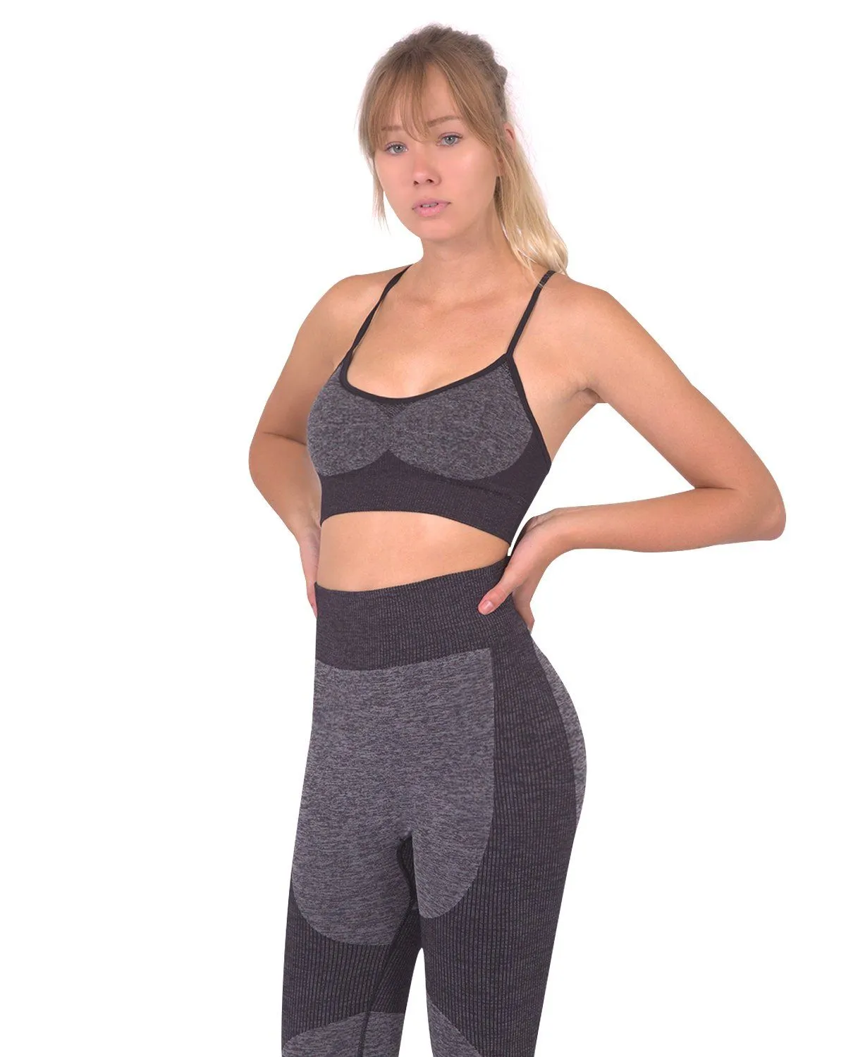 Meagan Seamless Sports Bra With Striped Band - Black