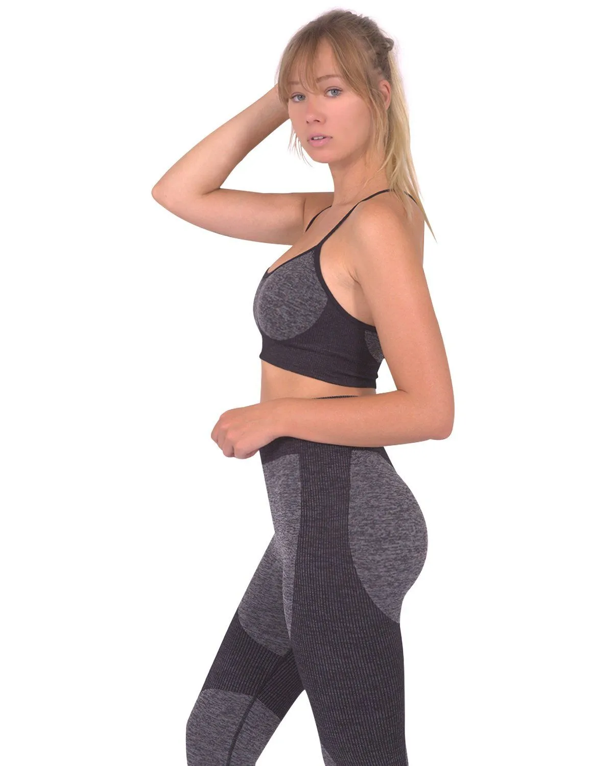 Meagan Seamless Sports Bra With Striped Band - Black