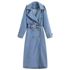 Medium Wash Denim Trench Coat