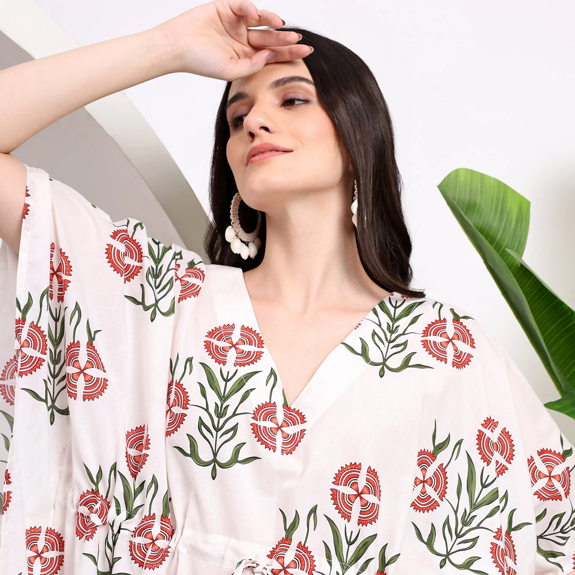 Midi Dress ~ Floral Block Printed Kaftans for Beachwear
