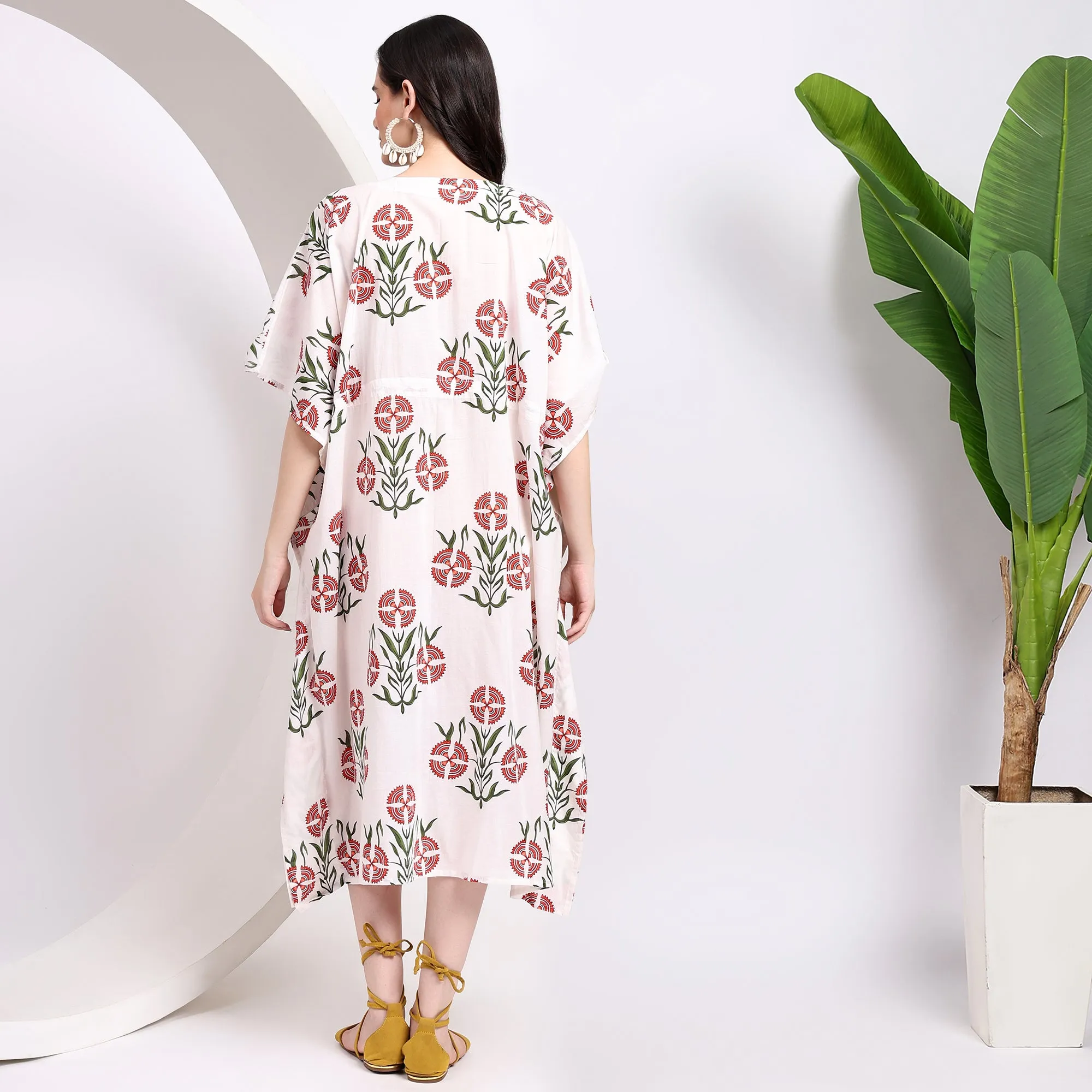 Midi Dress ~ Floral Block Printed Kaftans for Beachwear