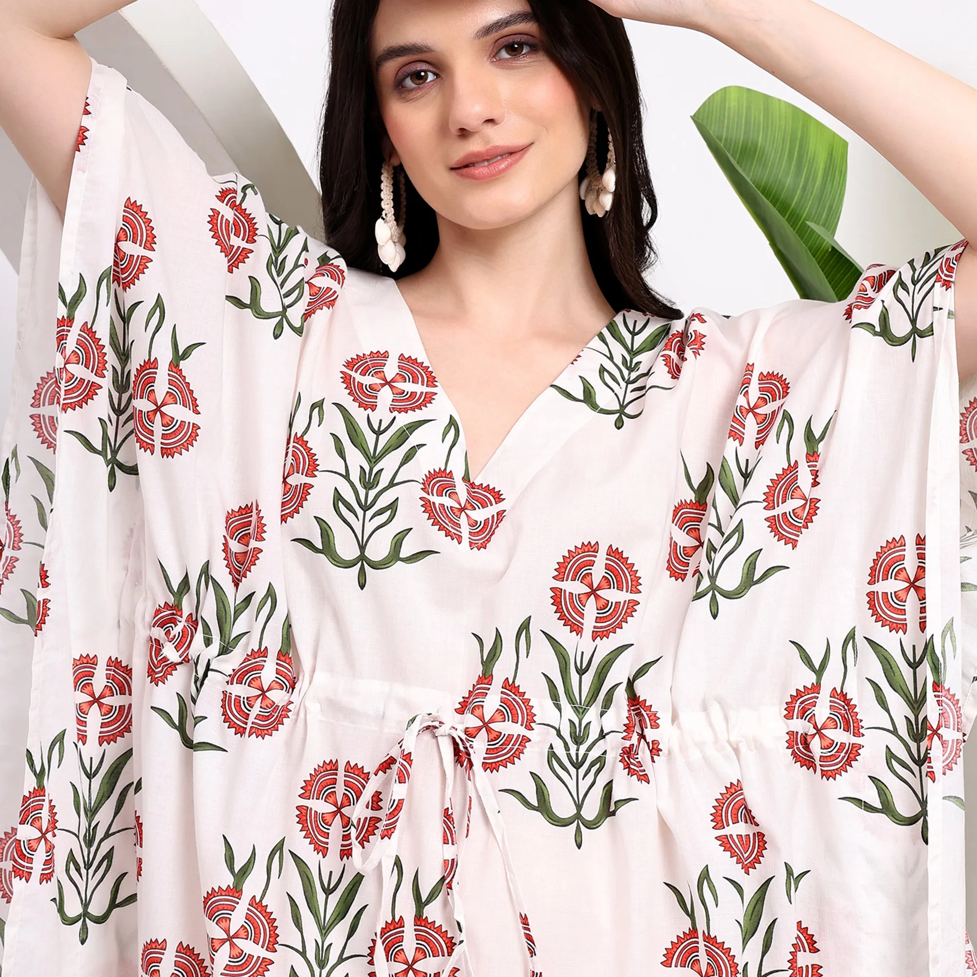 Midi Dress ~ Floral Block Printed Kaftans for Beachwear