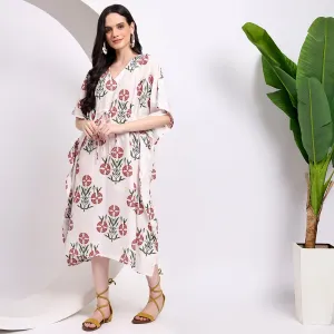 Midi Dress ~ Floral Block Printed Kaftans for Beachwear