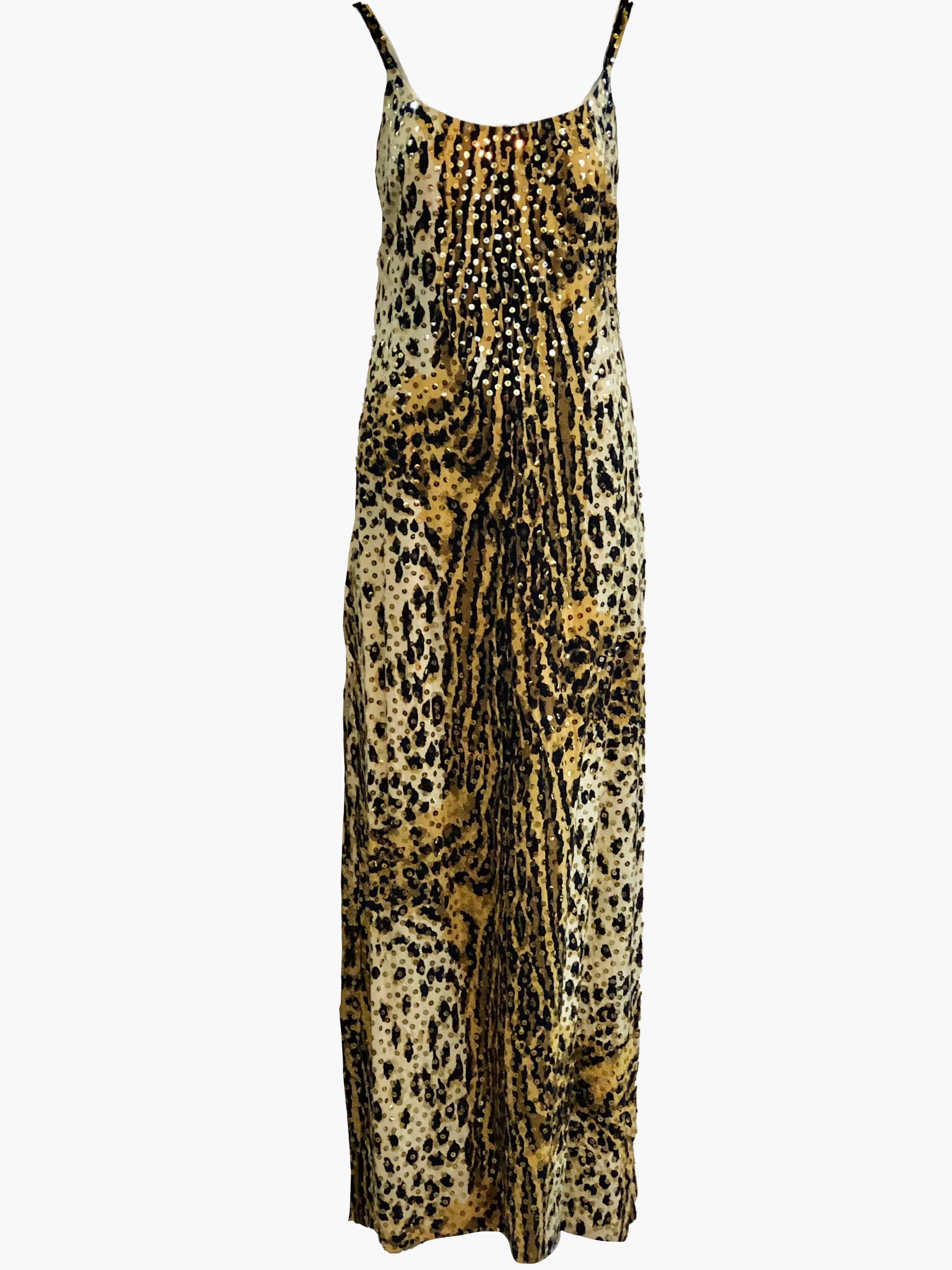 Mollie Parnis 1970's Leopard Print Gown with Sequins and Matching Jacket