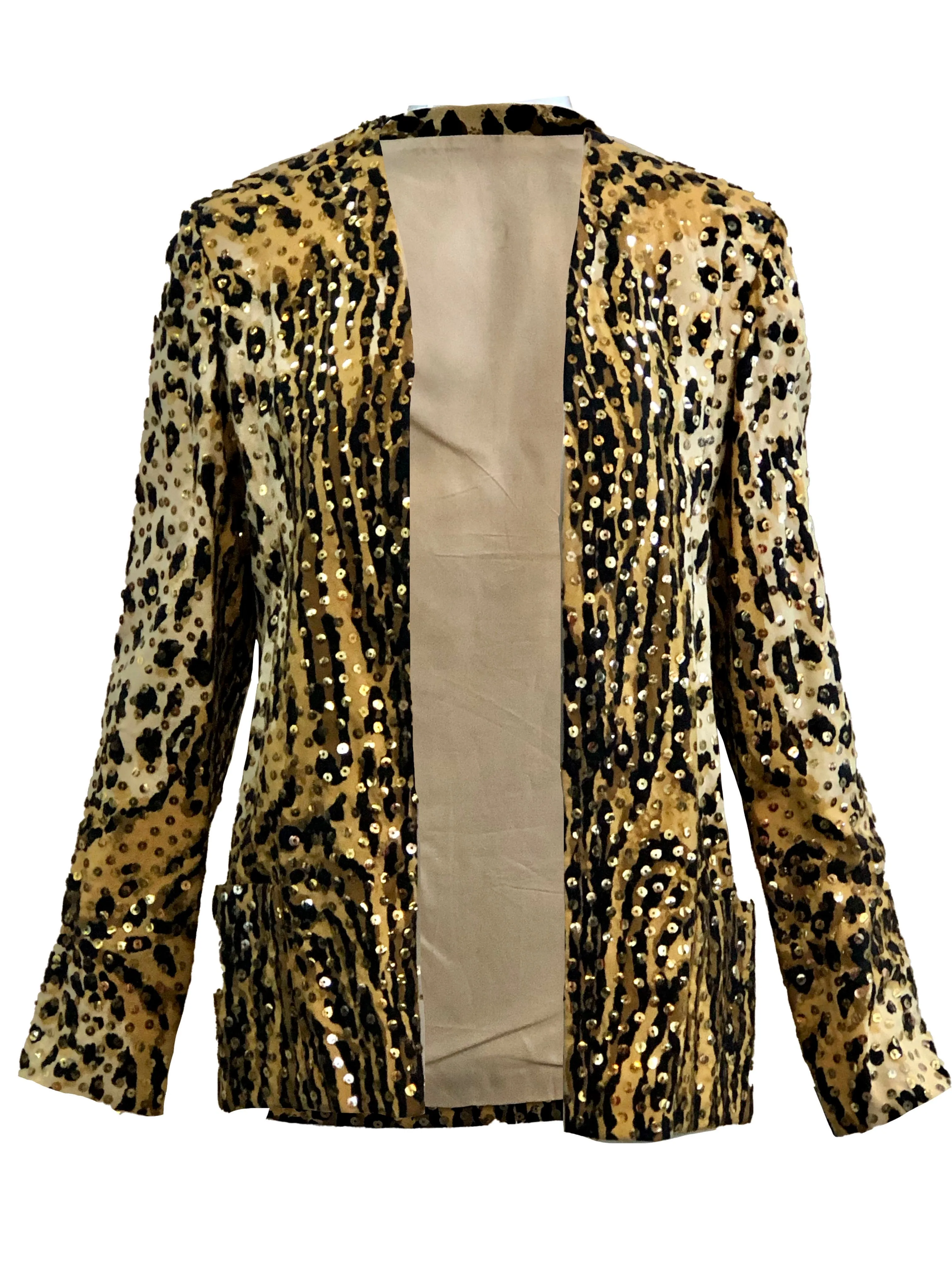Mollie Parnis 1970's Leopard Print Gown with Sequins and Matching Jacket