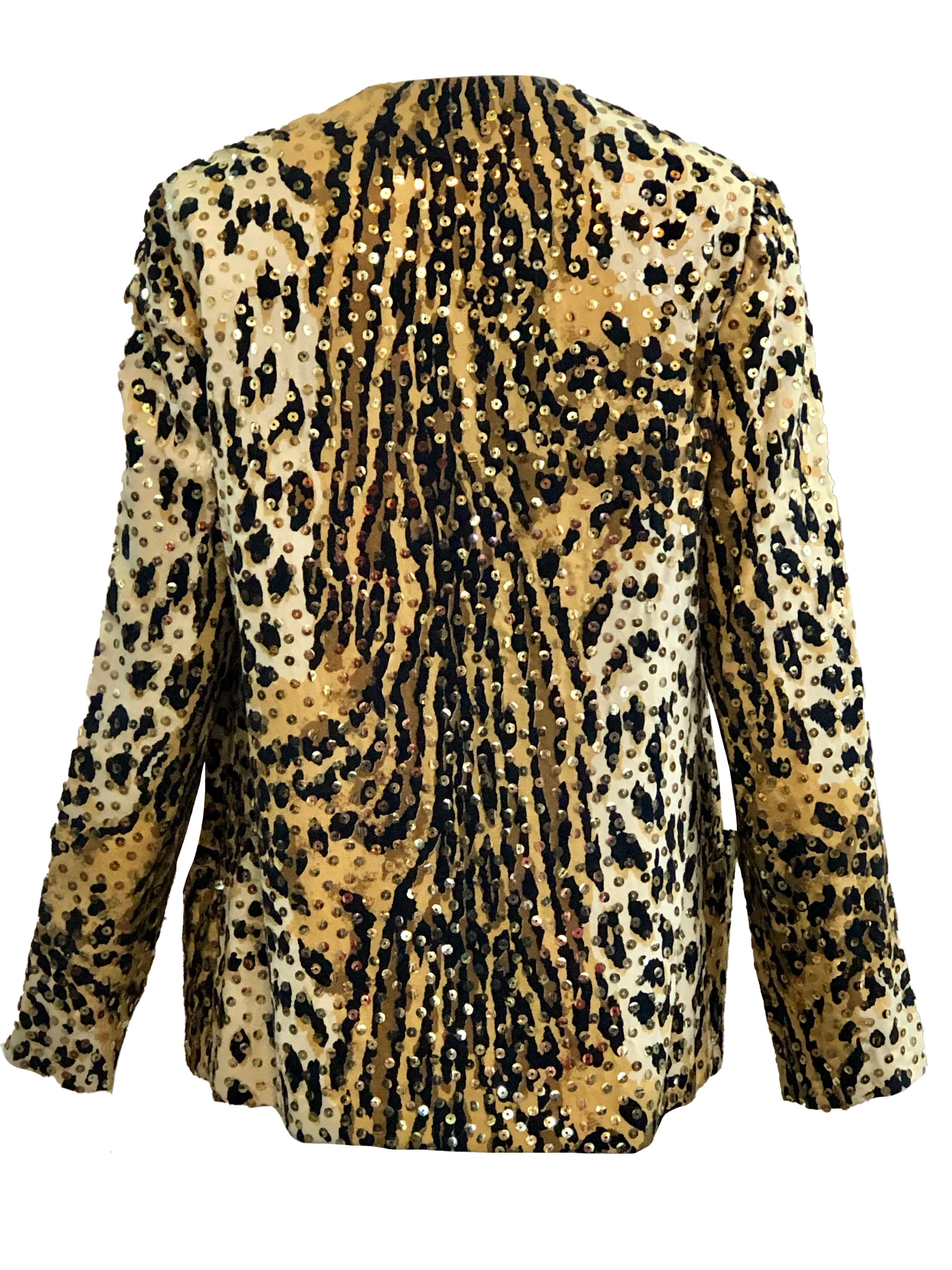 Mollie Parnis 1970's Leopard Print Gown with Sequins and Matching Jacket