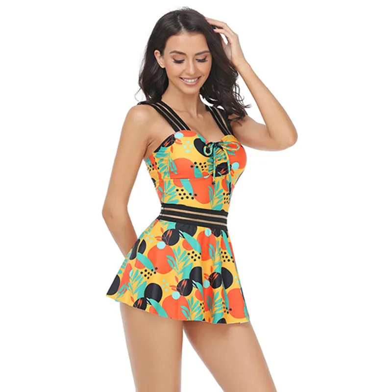 Mom and Daughter Allover Print Tape Contrast Mesh One Piece Swimsuit