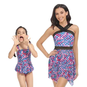 Mom and Daughter Floral Print Shorts Bikini Swimsuit