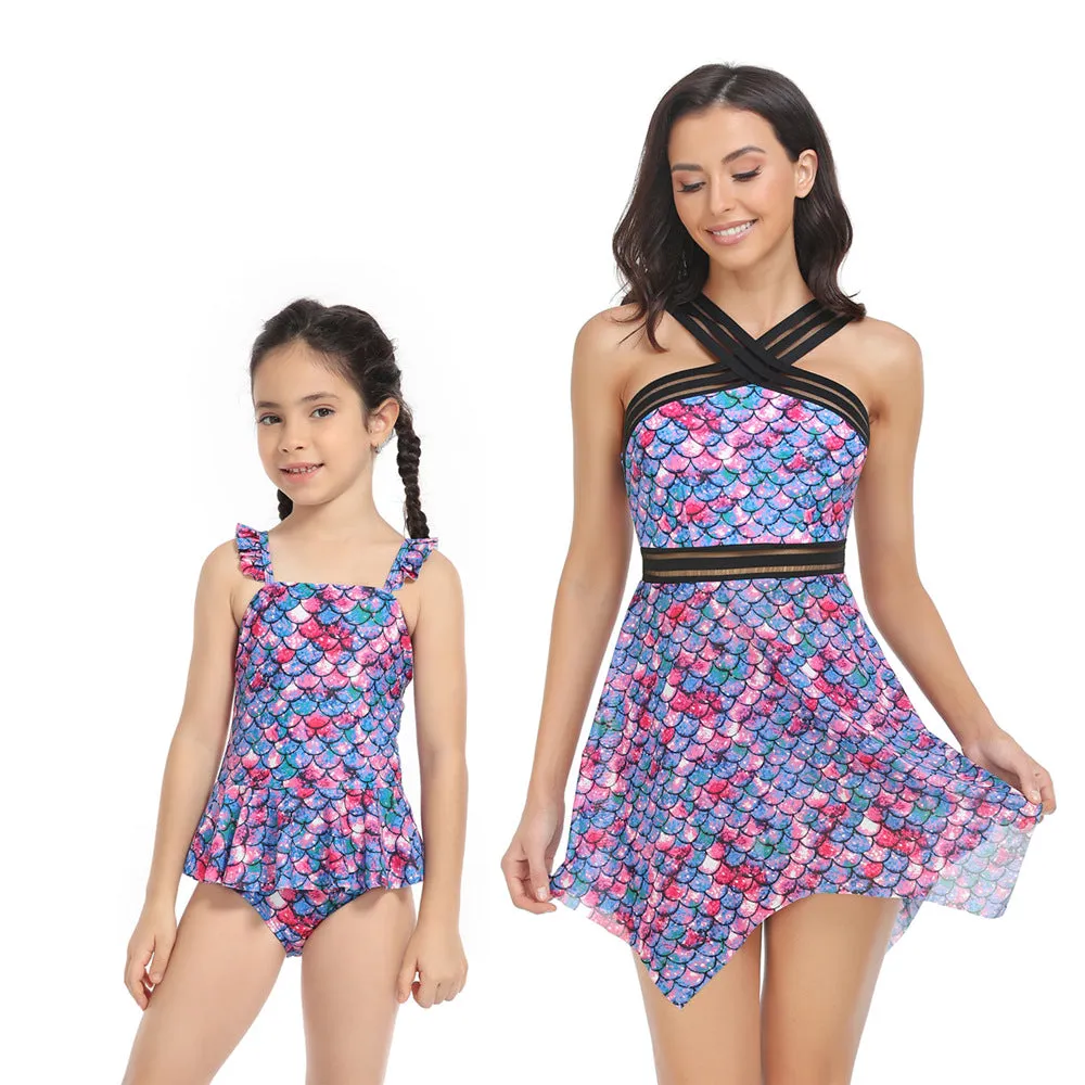 Mom and Daughter Floral Print Shorts Bikini Swimsuit
