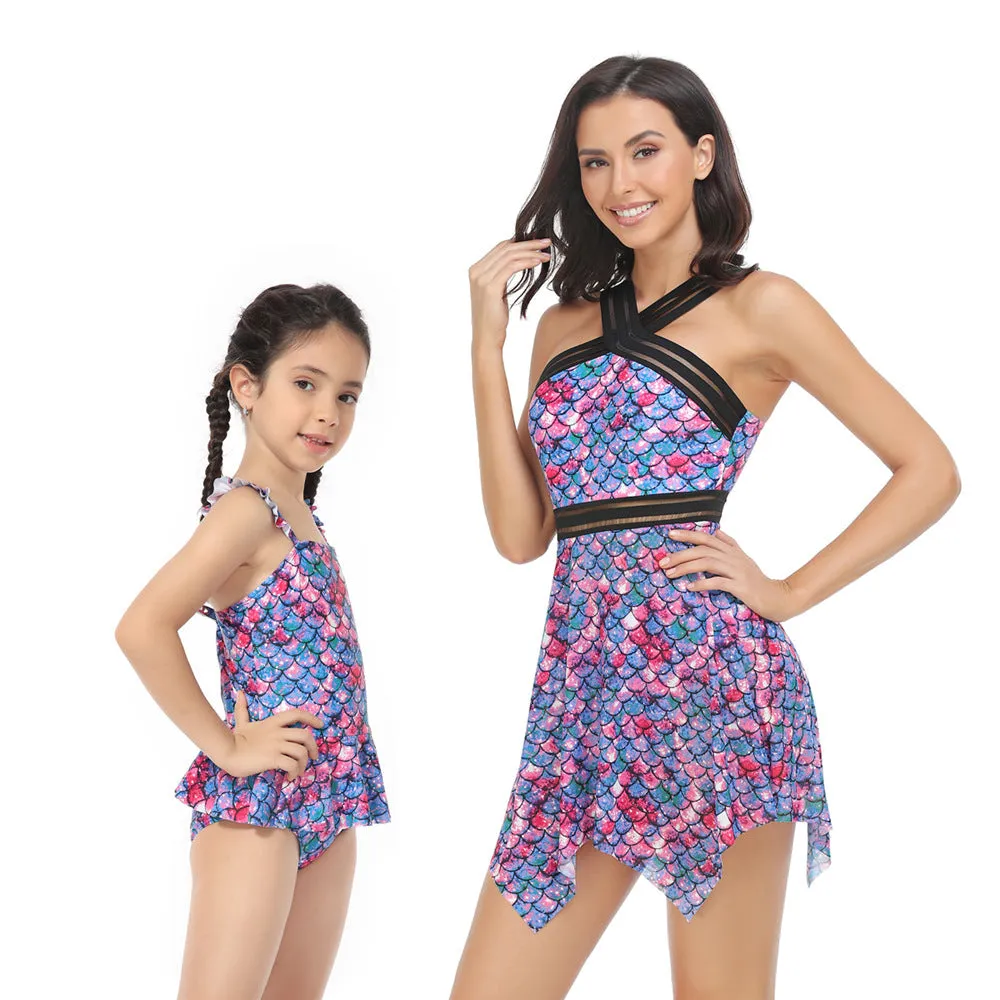 Mom and Daughter Floral Print Shorts Bikini Swimsuit